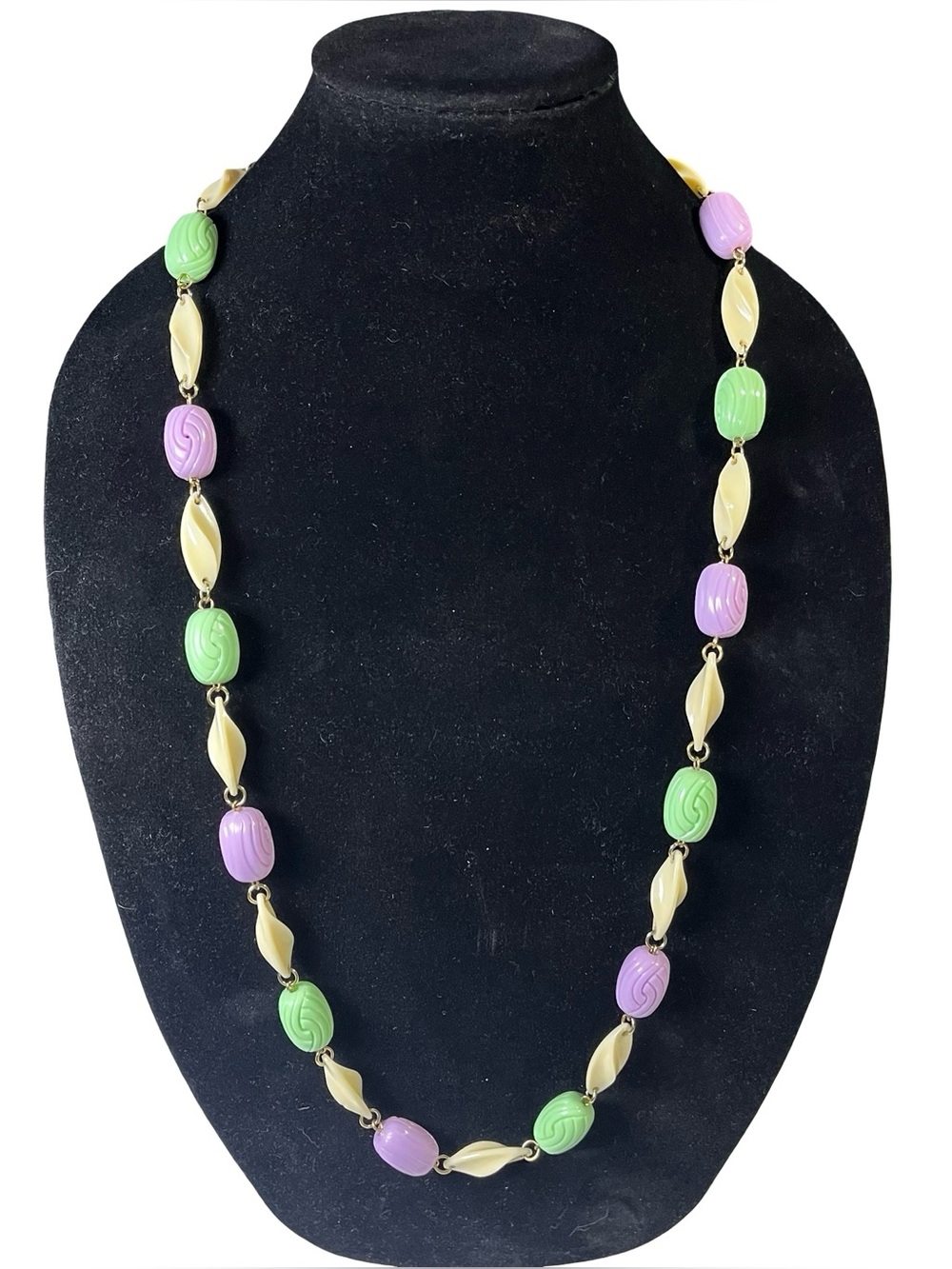 Vintage-Inspired Lilac & Mint Bead Link Necklace - Unbranded